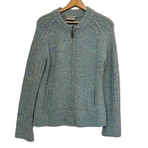 Full Zip Sweater Woman’s Size Large Flyshacker Colorful Knit Pockets Wool Blend